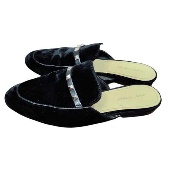 Marc Fisher Women's SZ 8.5 Wishing Mules Black Velvet Studded Slip On Loafers - Picture 6 of 12